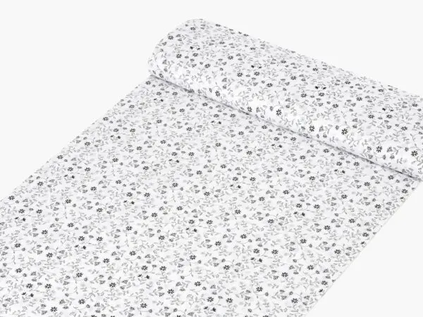 Bavlněná látka šedé kvítko na bílé metráž šířka 142 cm