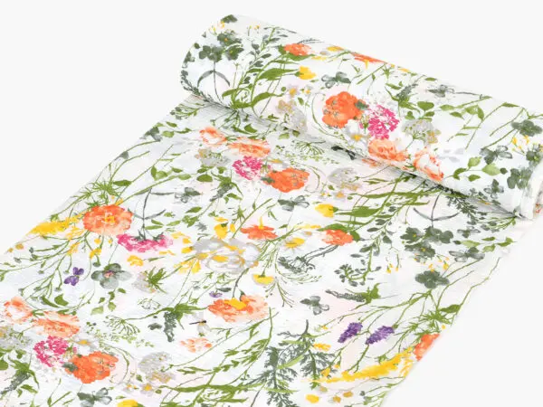 Krepová látka akvarelová louka metráž šířka 142 cm