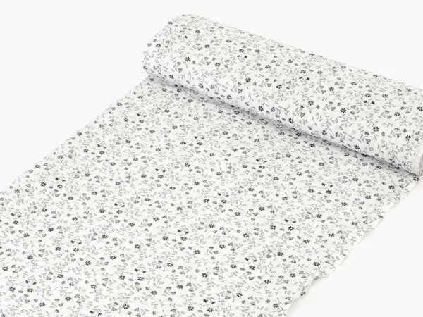 Krepová látka šedé kvítko na bílé metráž šířka 142 cm