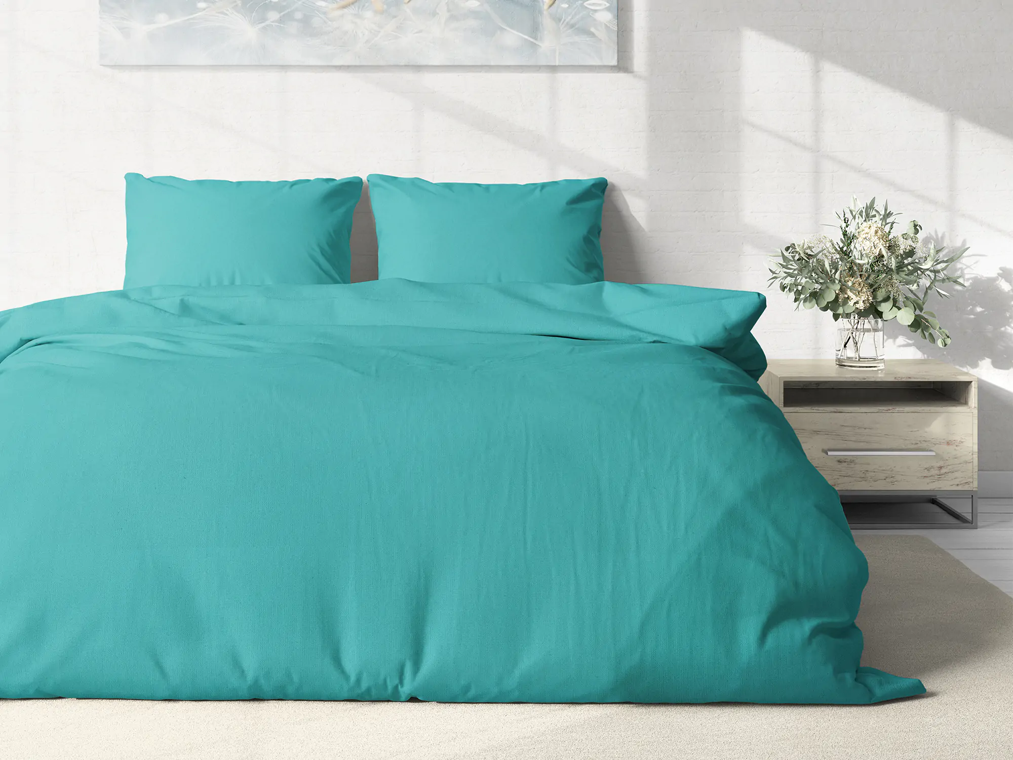 Bavlněné povlečení tyrkysové jednobarevné značky Škodák.