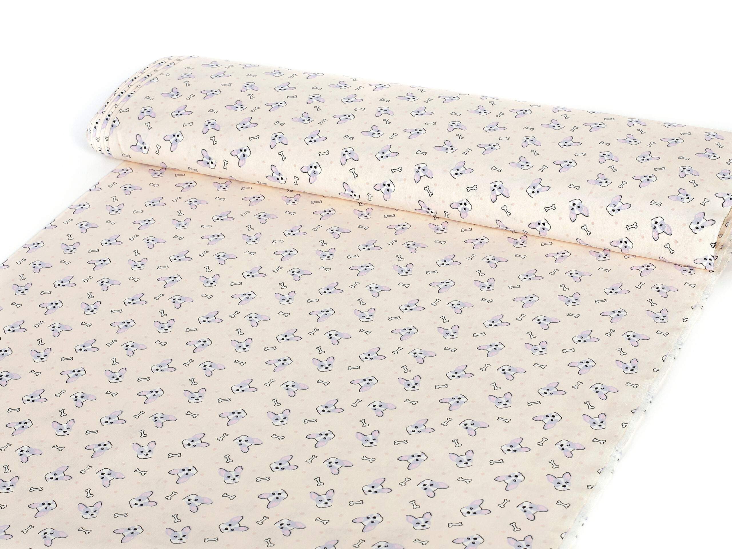 Bavlněná látka buldočci na lososové metráž značky Škodák.