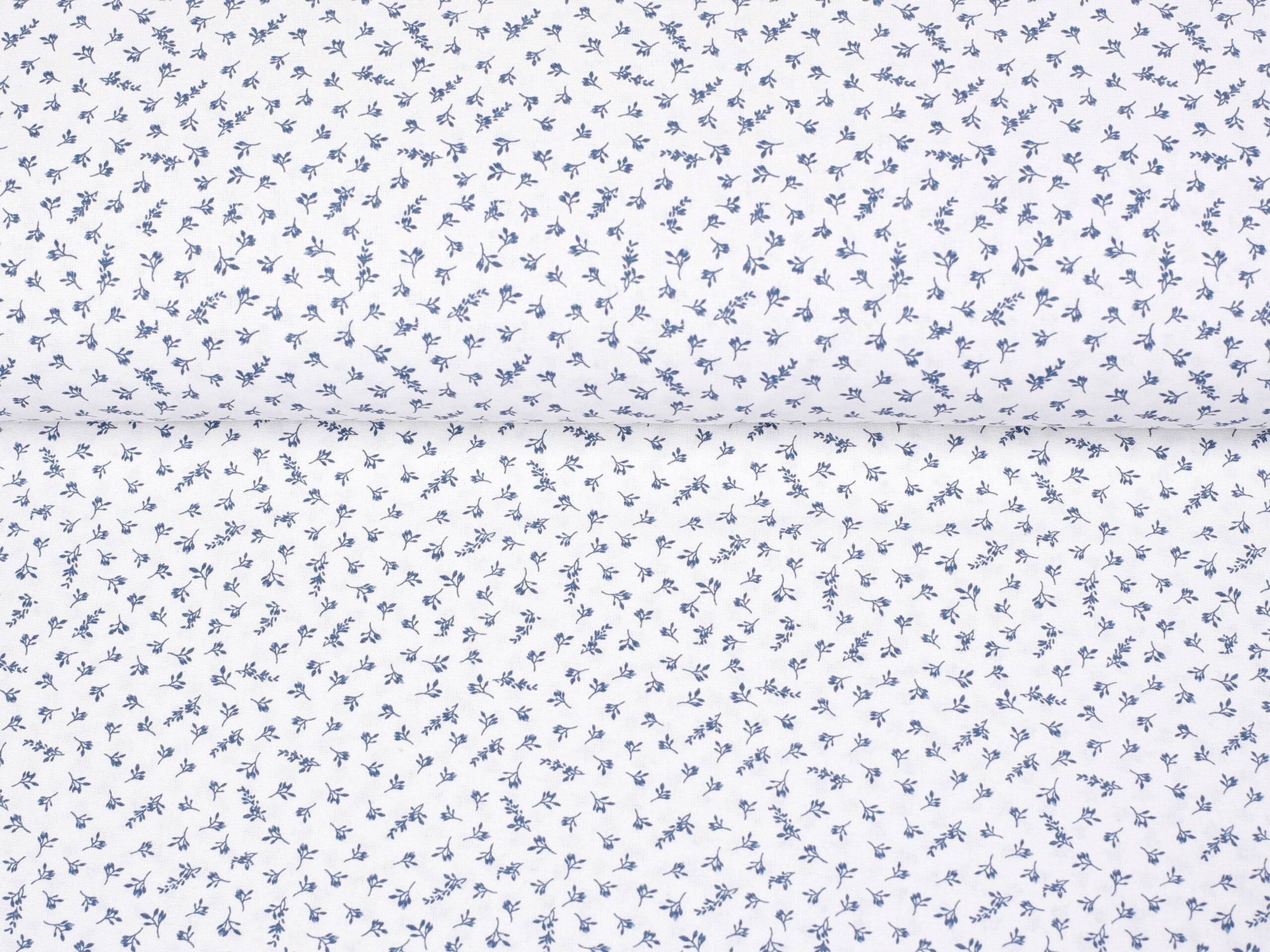 Bavlněná látka modré kvítí na bílém metráž značky Škodák.