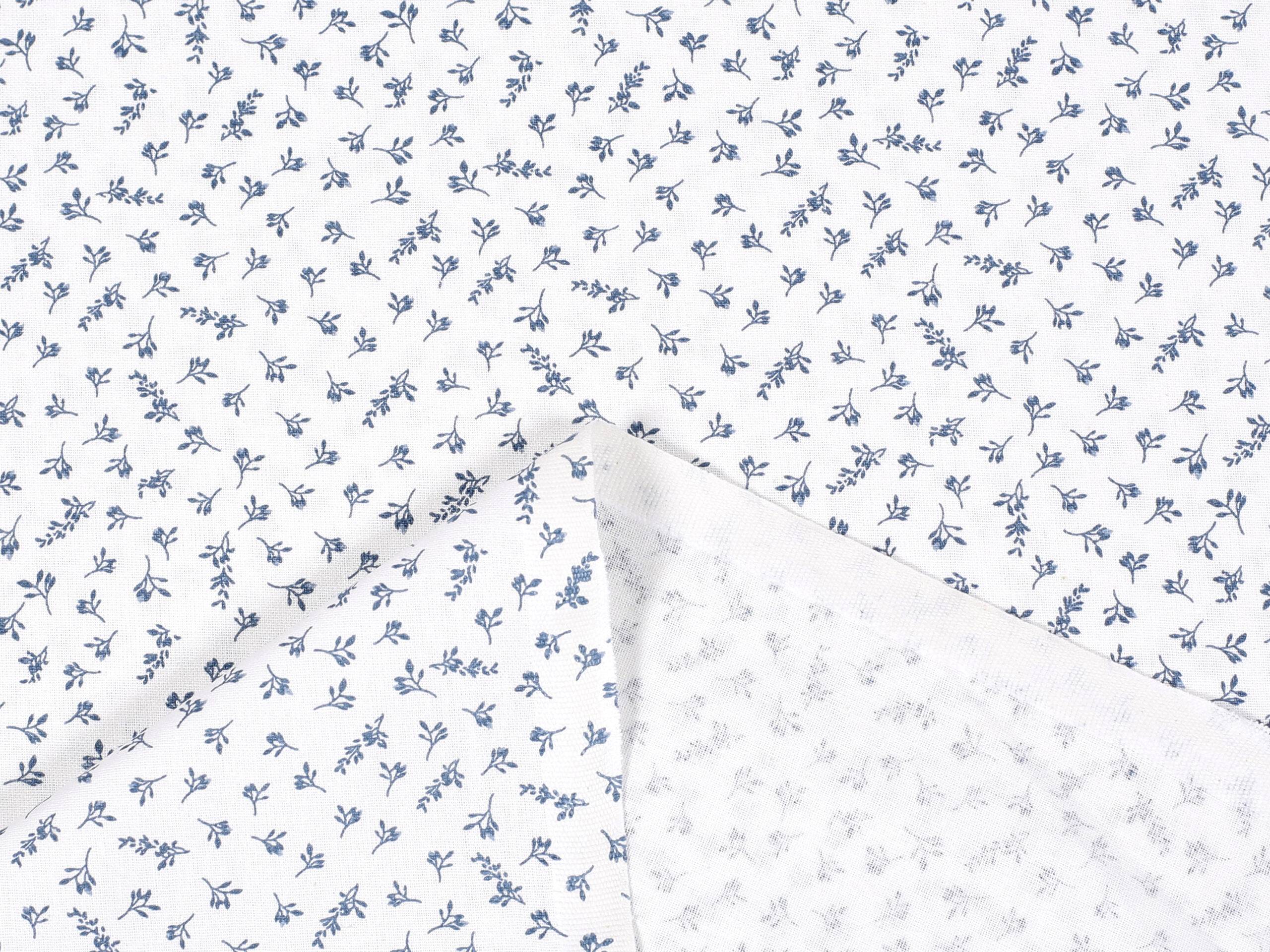 Bavlněná látka modré kvítí na bílém metráž značky Škodák.