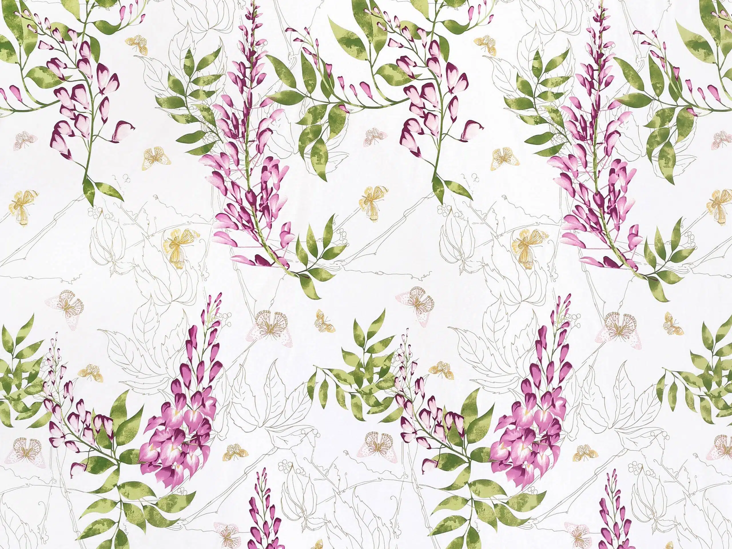 Bavlněný sáten květenství vistarie metráž značky Škodák.