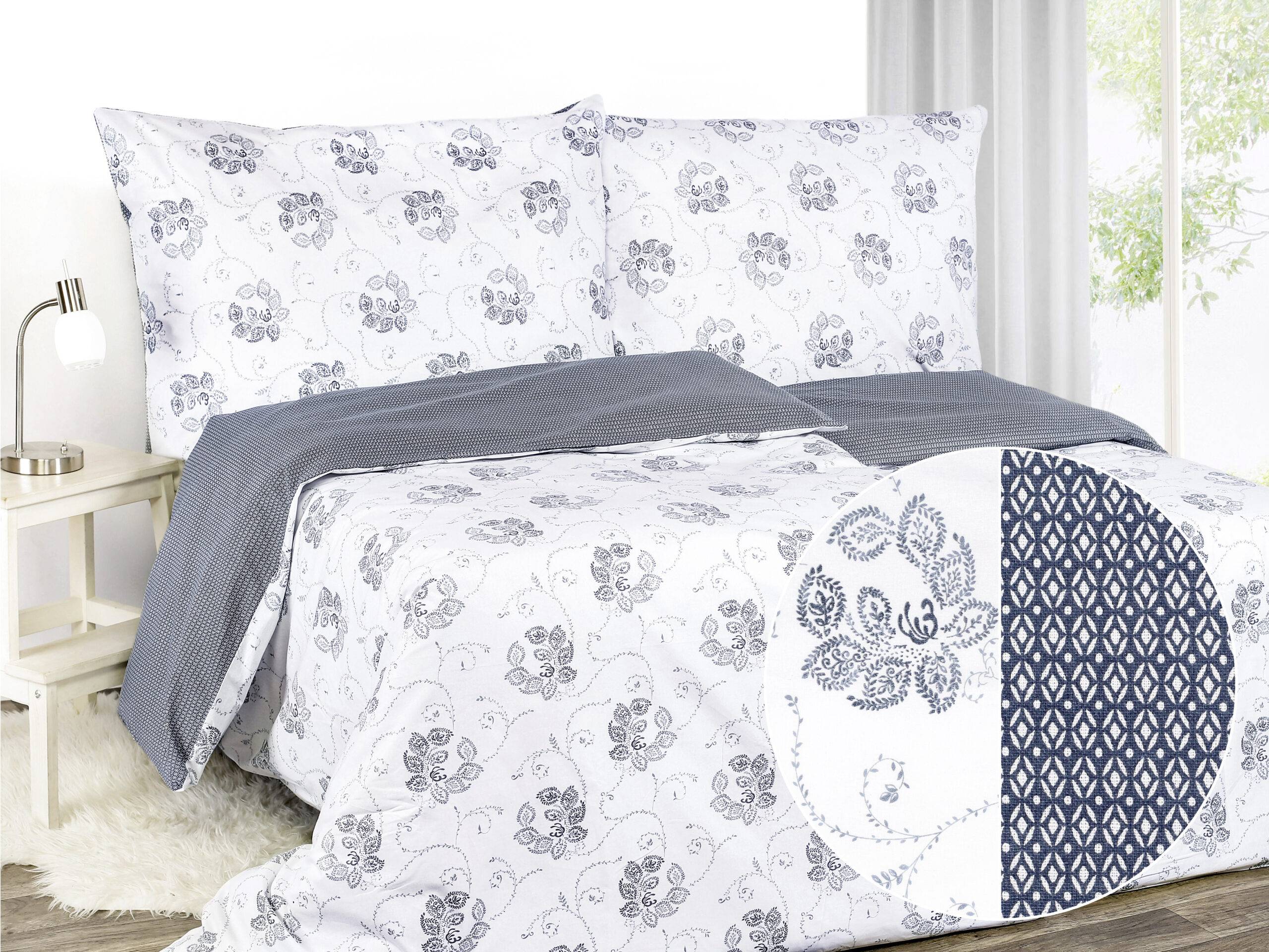 Saténové povlečení modré květy a tvary značky Škodák