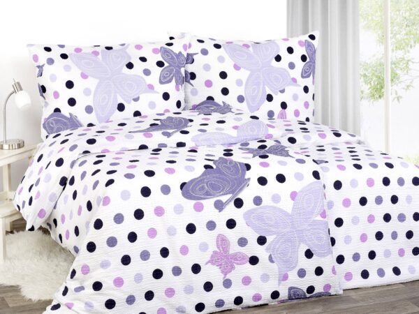 Krepové povlečení fialoví motýli s puntíky značky Škodák