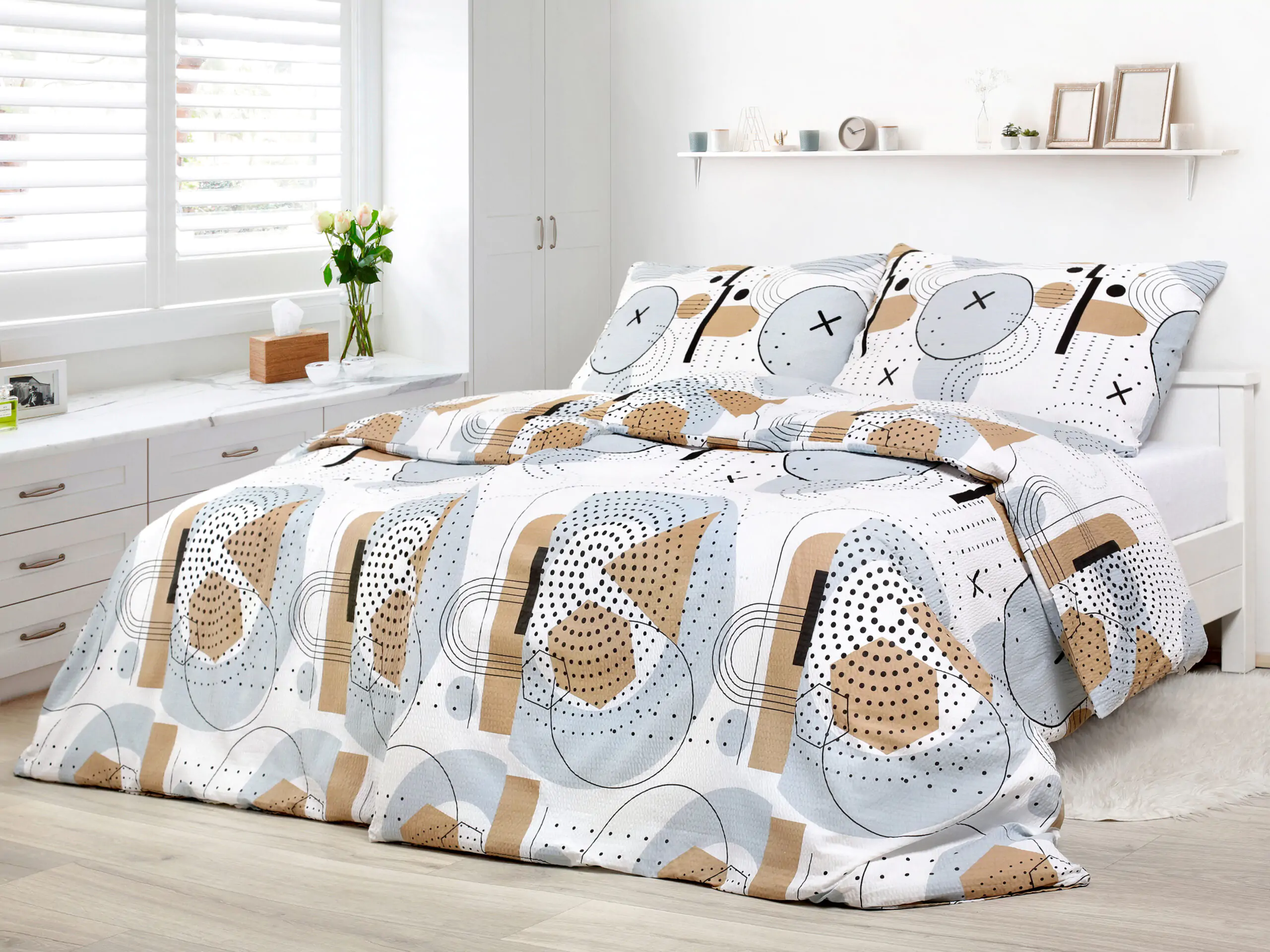 Krepové povlečení X v šedém kruhu značky Škodák