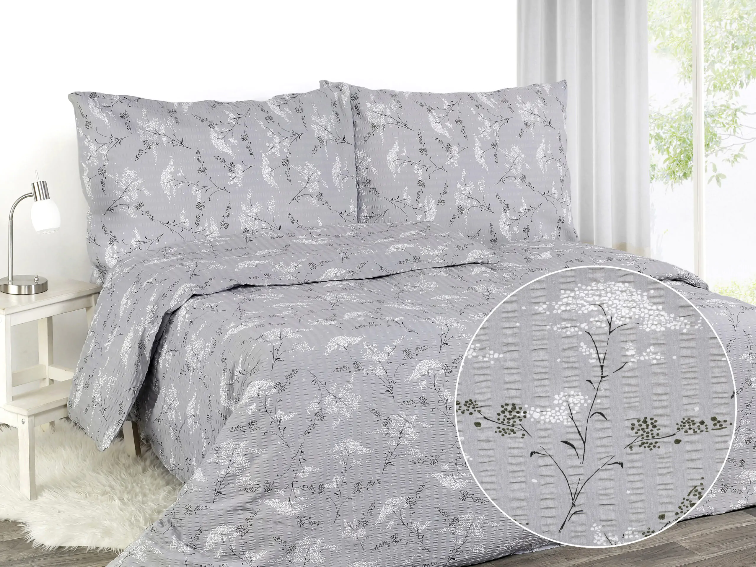 Krepové povlečení květ sakury na šedé značky Škodák