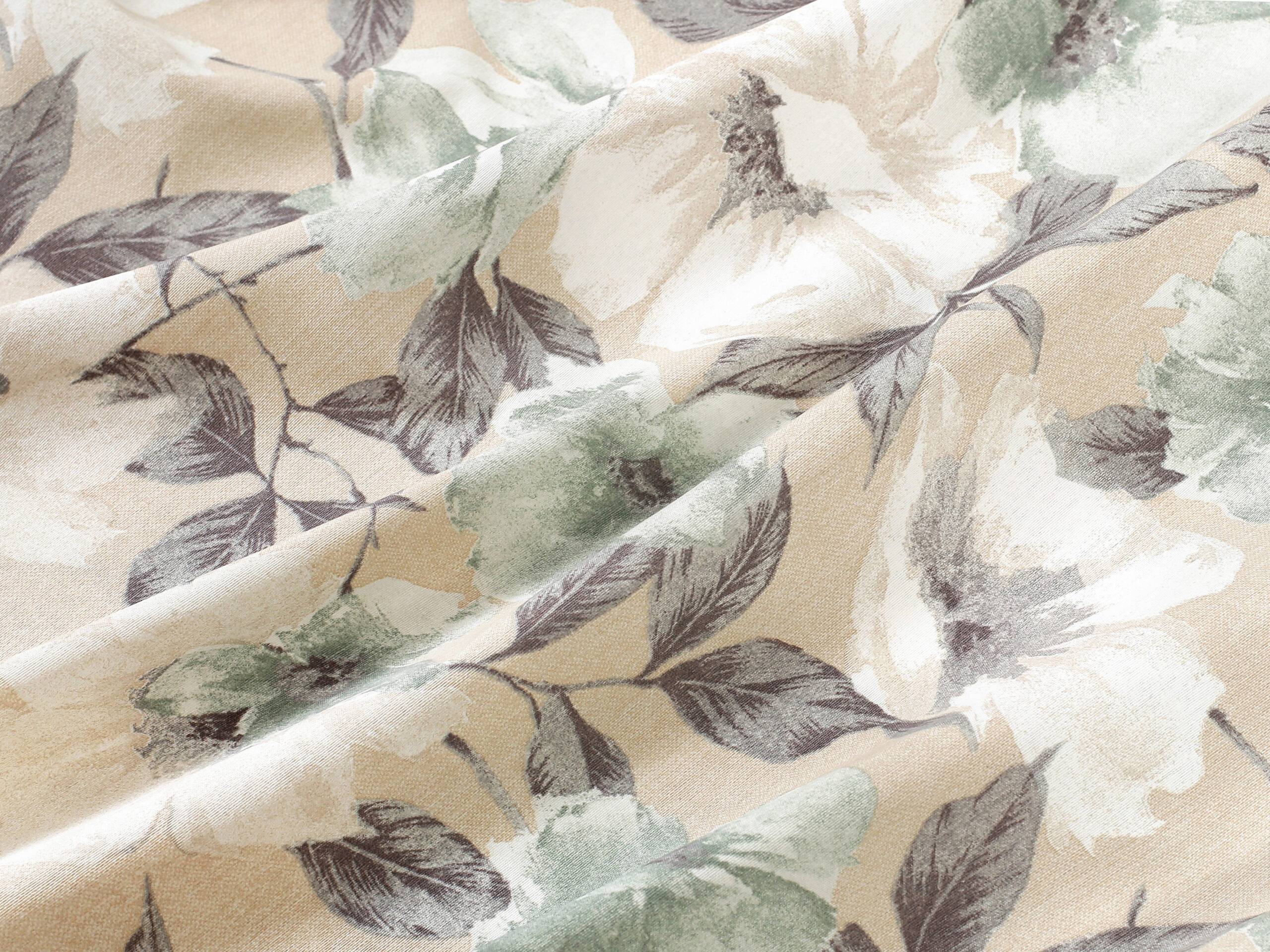 Loneta se vzorem bílo-šedý květ na béžové metráž značky Škodák