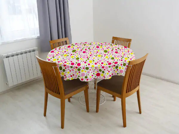 Bavlněný kulatý ubrus barevné puntíky značky Škodák.
