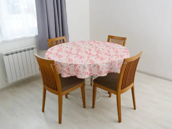 Bavlněný ubrus kulatý ptáčci s květinami značky Škodák