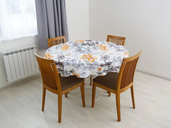 Bavlněný ubrus kulatý šedo-hnědý květ na bílé značky Škodák