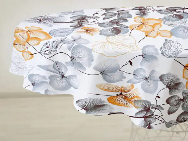 Bavlněný ubrus kulatý šedo-hnědý květ na bílé značky Škodák