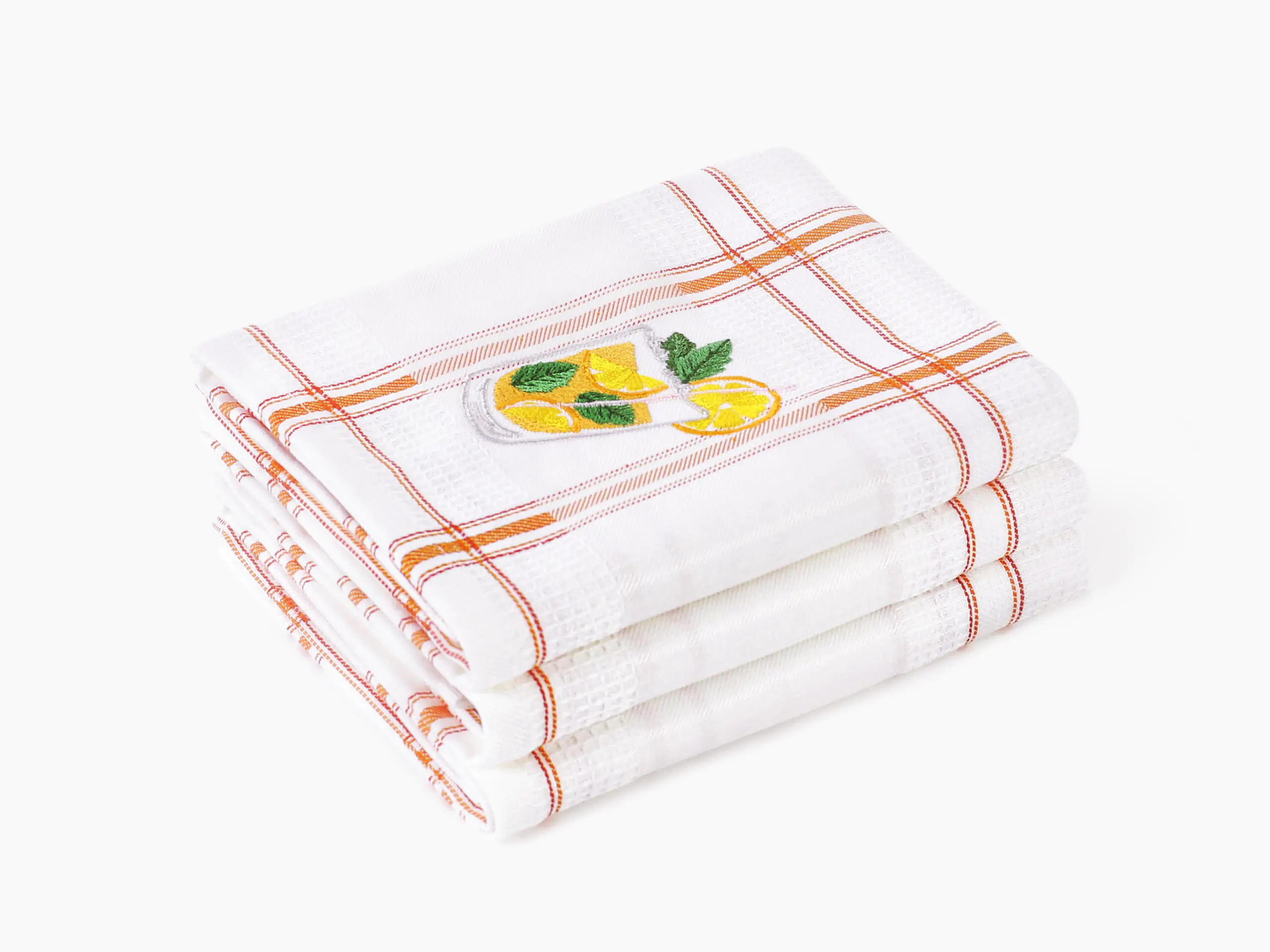 Vaflová utěrka s výšivkou juice na oranžovém káru 45x70cm značky Škodák.
