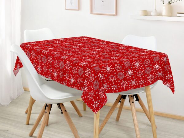 Hranatý bavlněný ubrus vločky na červené značky Škodák