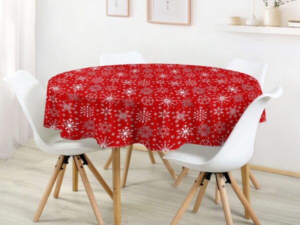 Kulatý bavlněný ubrus Terra vločky na červené značky Škodák
