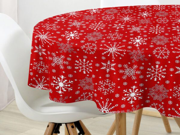 Kulatý bavlněný ubrus Terra vločky na červené značky Škodák