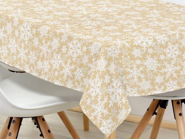 Vánoční bavlněný ubrus hranatý vločky na béžové značky Škodák