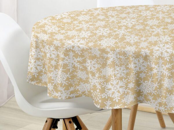 Kulatý bavlněný ubrus vločky na béžové značky Škodák