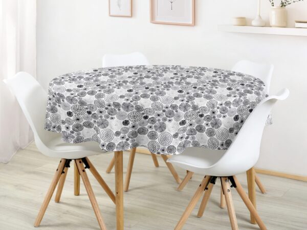 Bavlněný ubrus kulatý černé kruhy na bílé značky Škodák