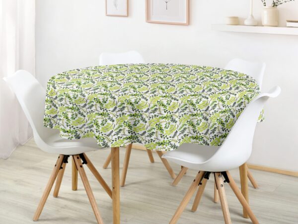 Bavlněný ubrus kulatý zelené lístečky značky Škodák