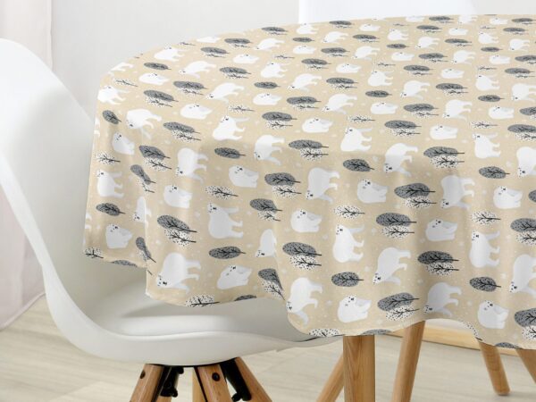 Bavlněný ubrus kulatý lední medvěd na béžové značky Škodák