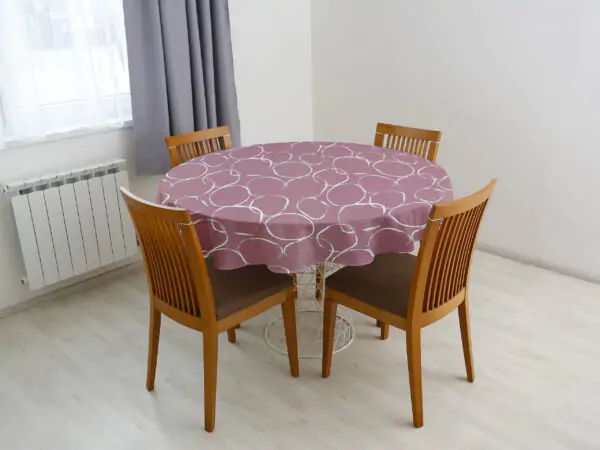 Kulatý bavlněný ubrus bílá kola na vínové značky Škodák