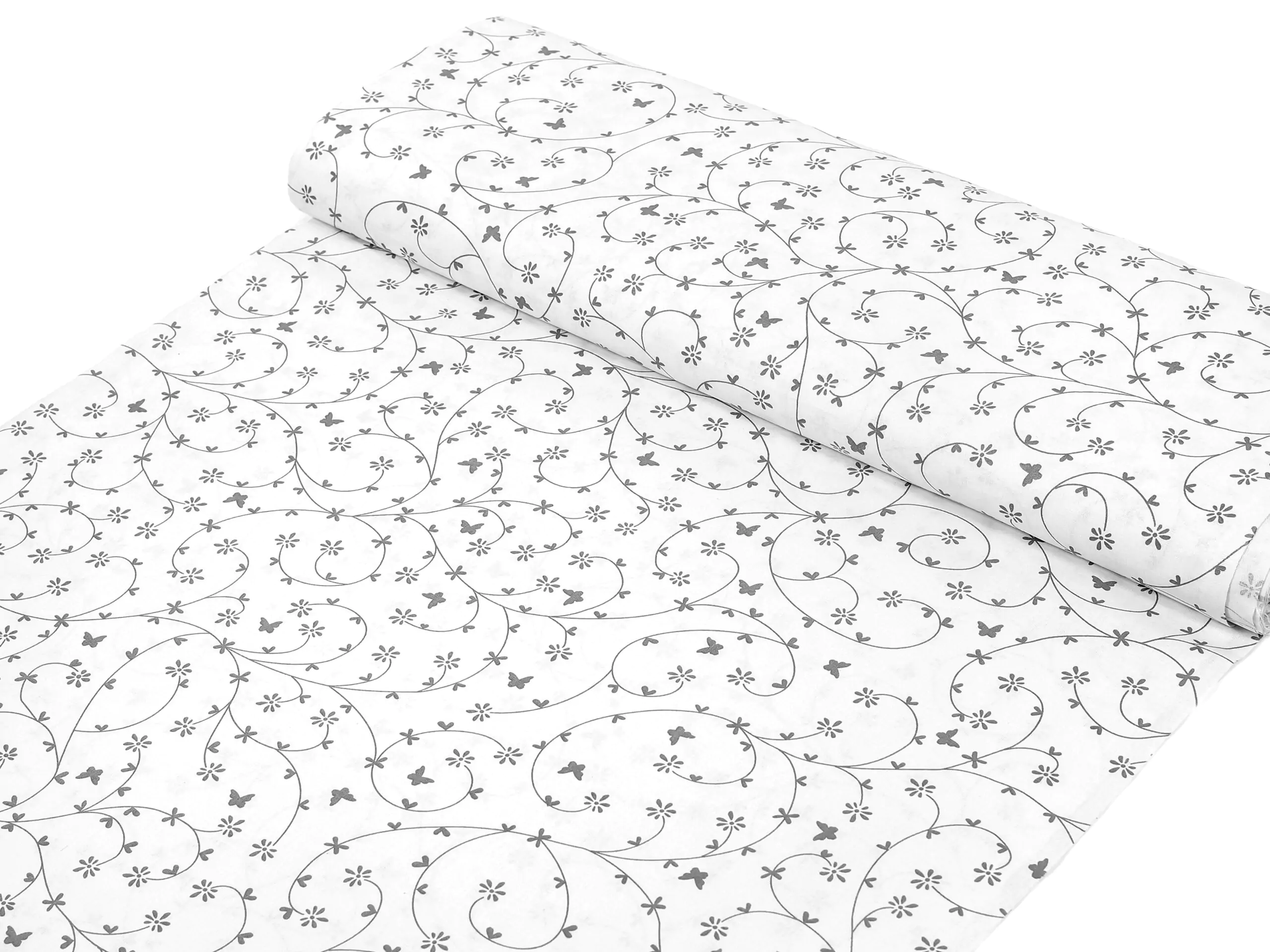 Bavlněná látka šedí motýlci metráž značky Škodák.