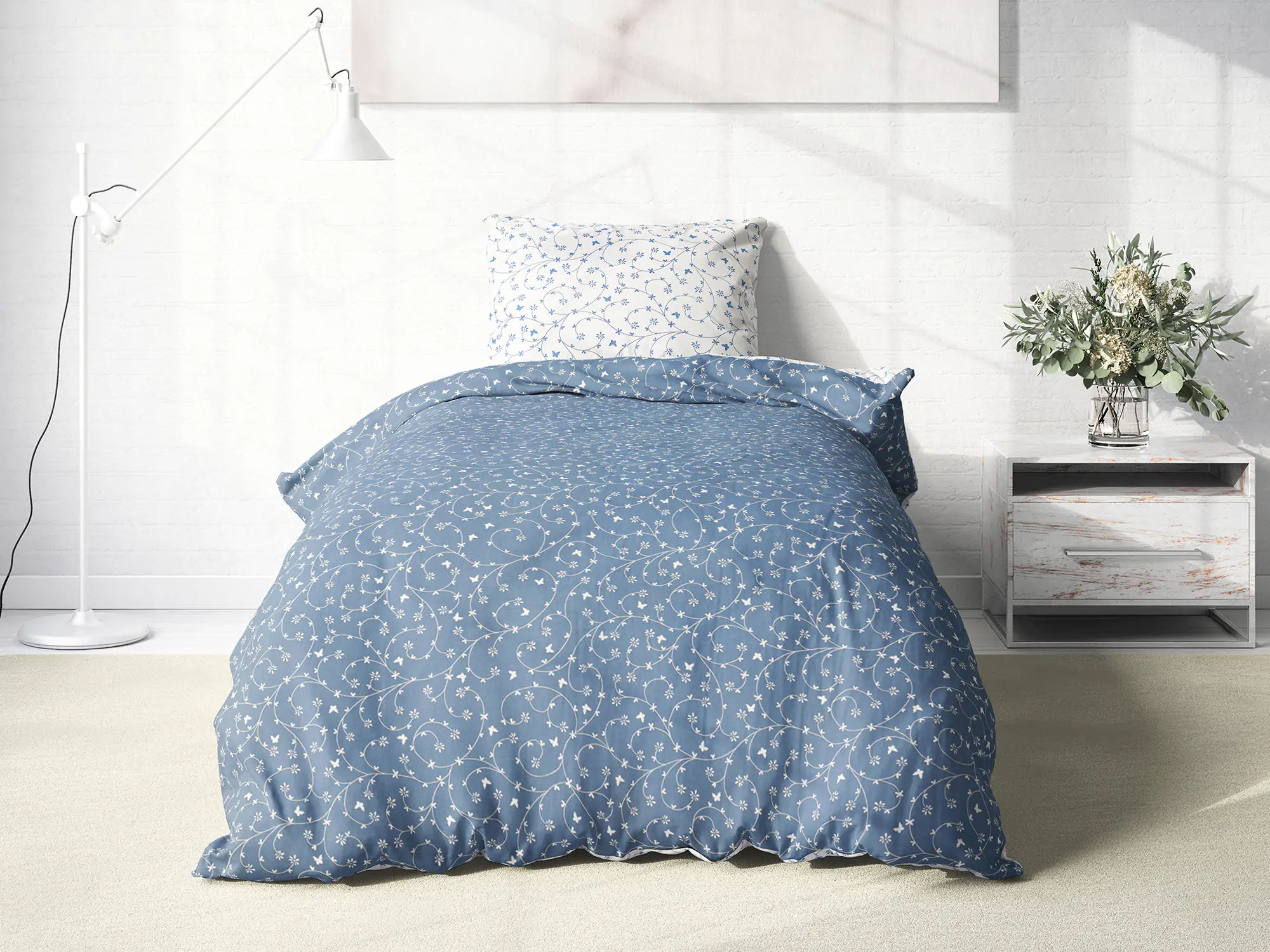 Bavlněné povlečení modří a bílí motýlci značky Škodák