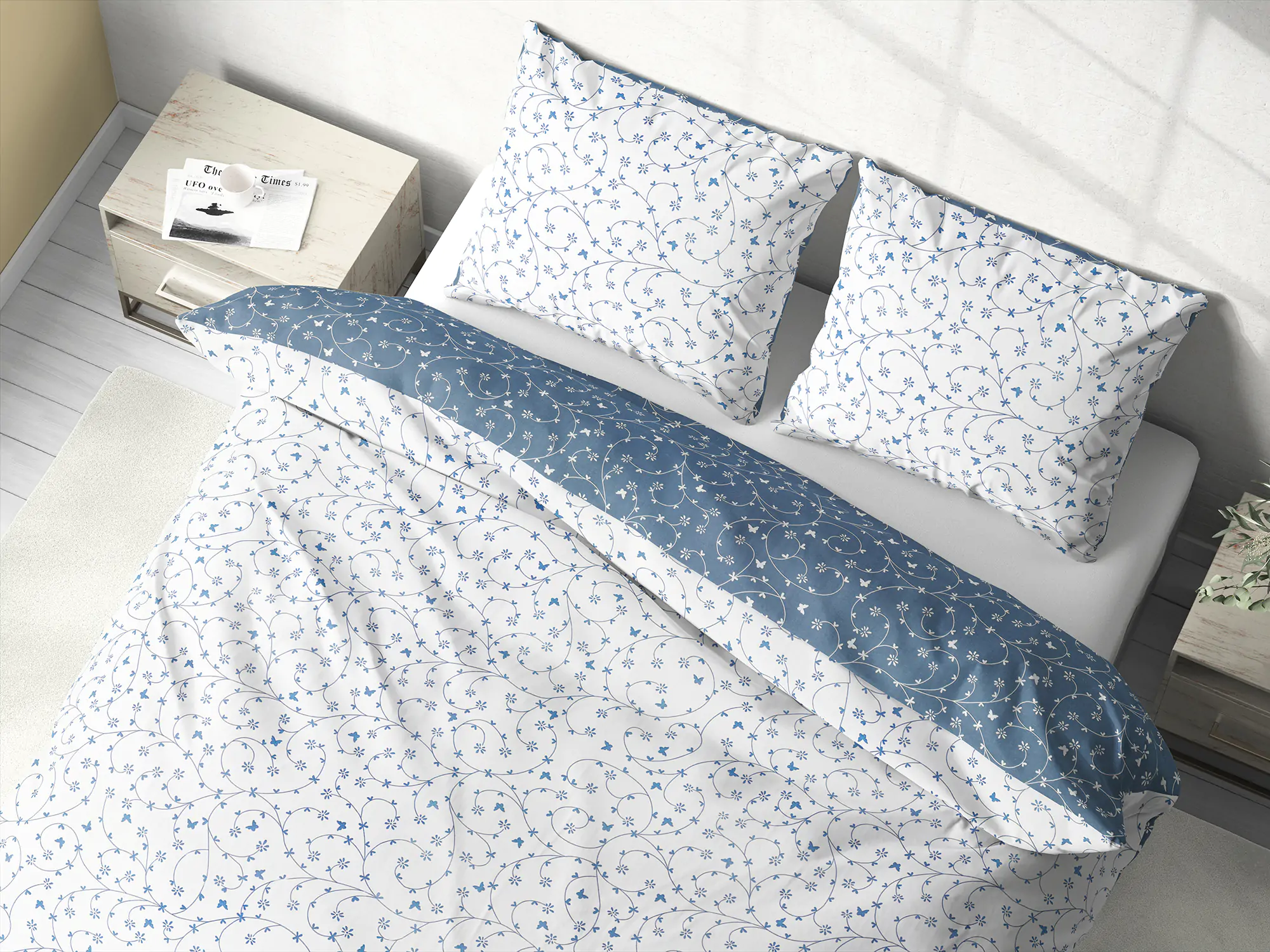 Bavlněné povlečení modří a bílí motýlci značky Škodák