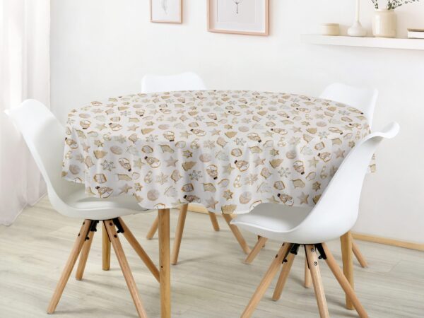 Kulatý ubrus Loneta sněhulák a perníčky značky Škodák.