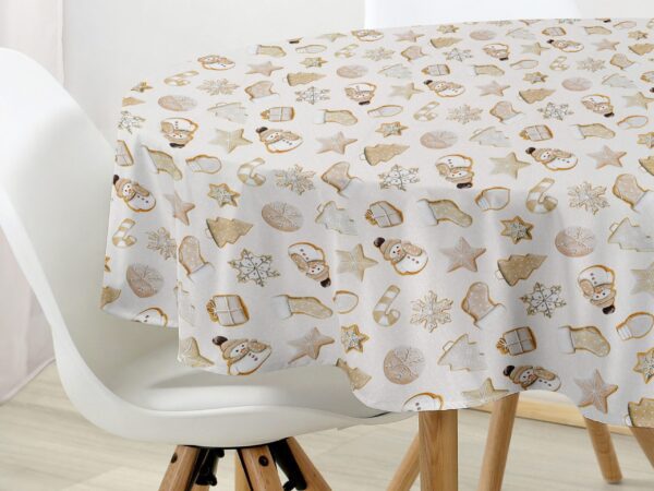 Kulatý ubrus Loneta sněhulák a perníčky značky Škodák.