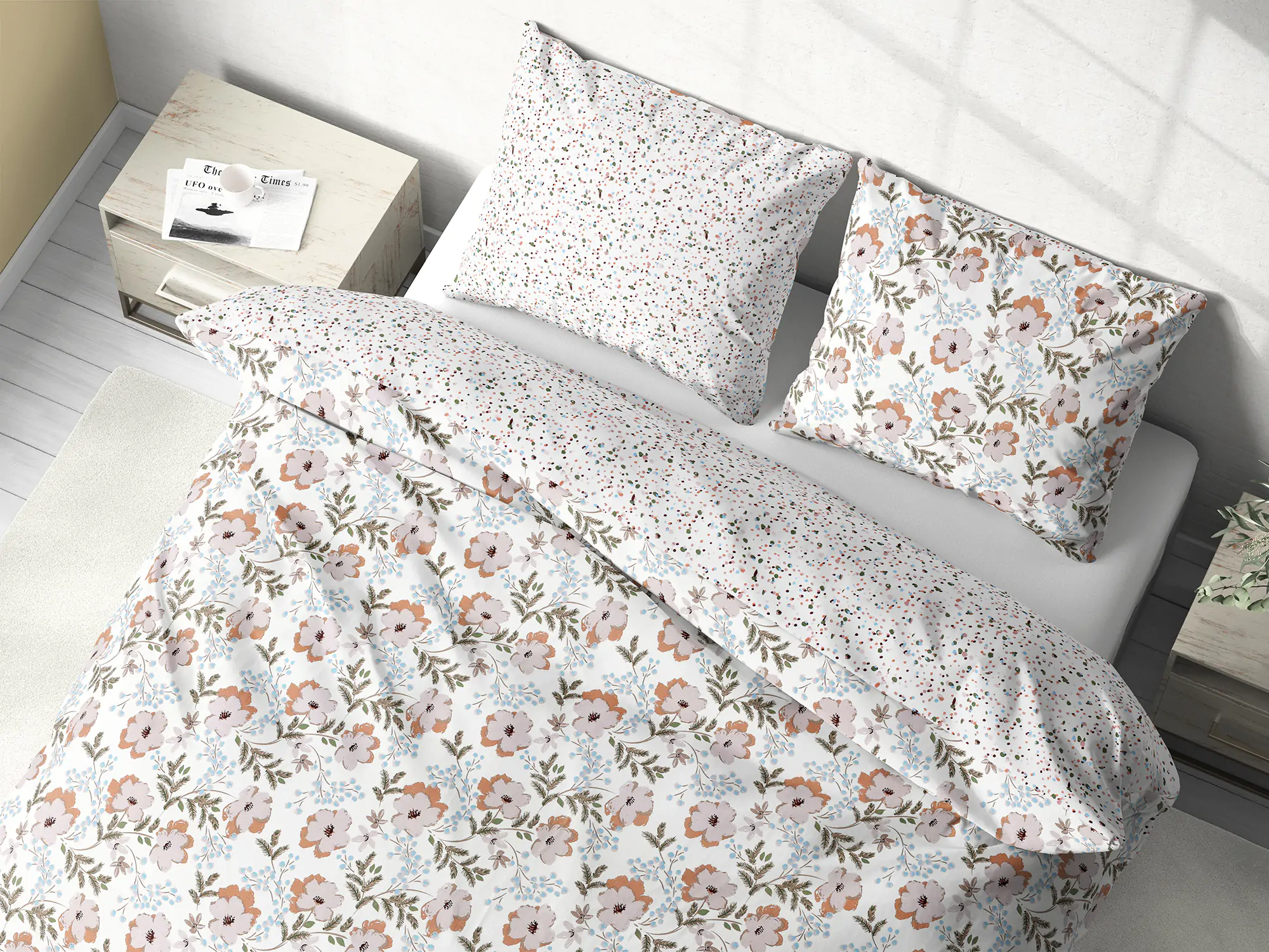 Krepové povlečení hnědé květy/ zrní značky Škodák