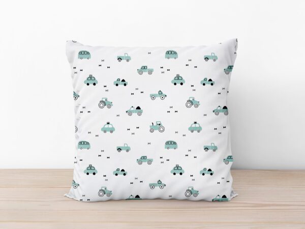 Bavlněný povlak na polštář zelená autíčka na bílé značky Škodák