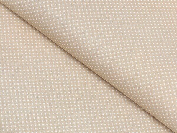 Bavlněná látka malé puntíky na béžové metráž značky Škodák.