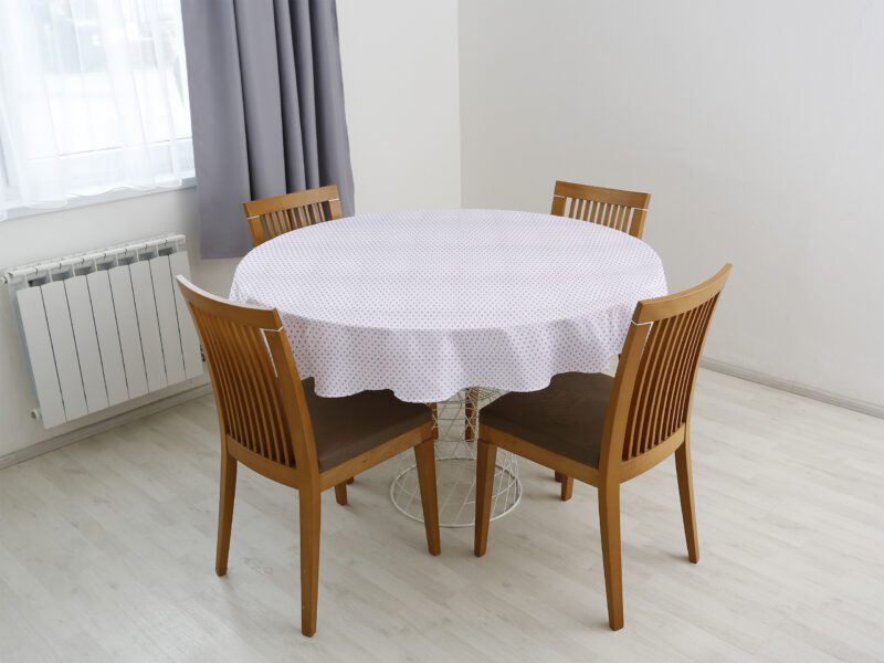 Kulatý bavlněný ubrus šedé puntíky na bílé značky Škodák