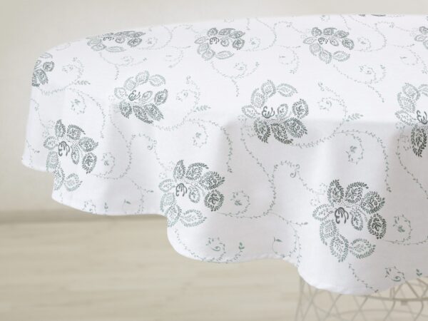 Kulatý bavlněný ubrus zelené ornamenty na bílé značky Škodák