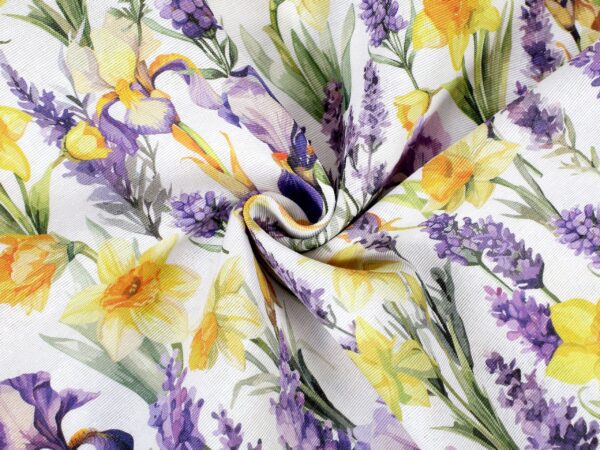 Dekorační látka LONETA narcis a kosatec metráž značky Škodák