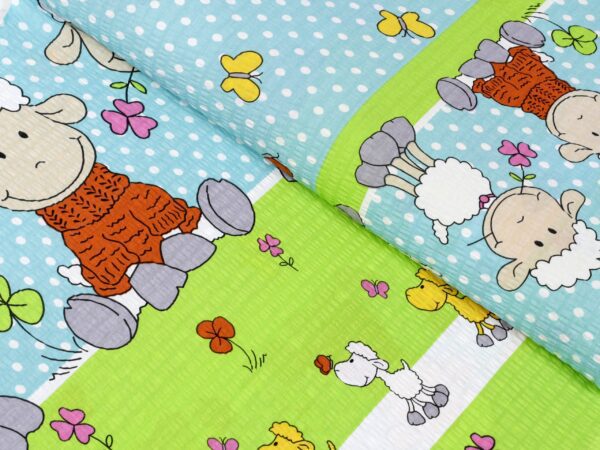 Krepové povlečení do školky ovečky na tyrkysové značky Škodák