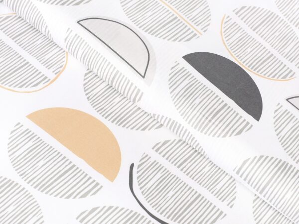 Bavlněný sáten pruhované kruhy na bílé metráž značky Škodák.