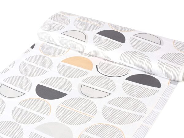 Bavlněný sáten pruhované kruhy na bílé metráž značky Škodák.