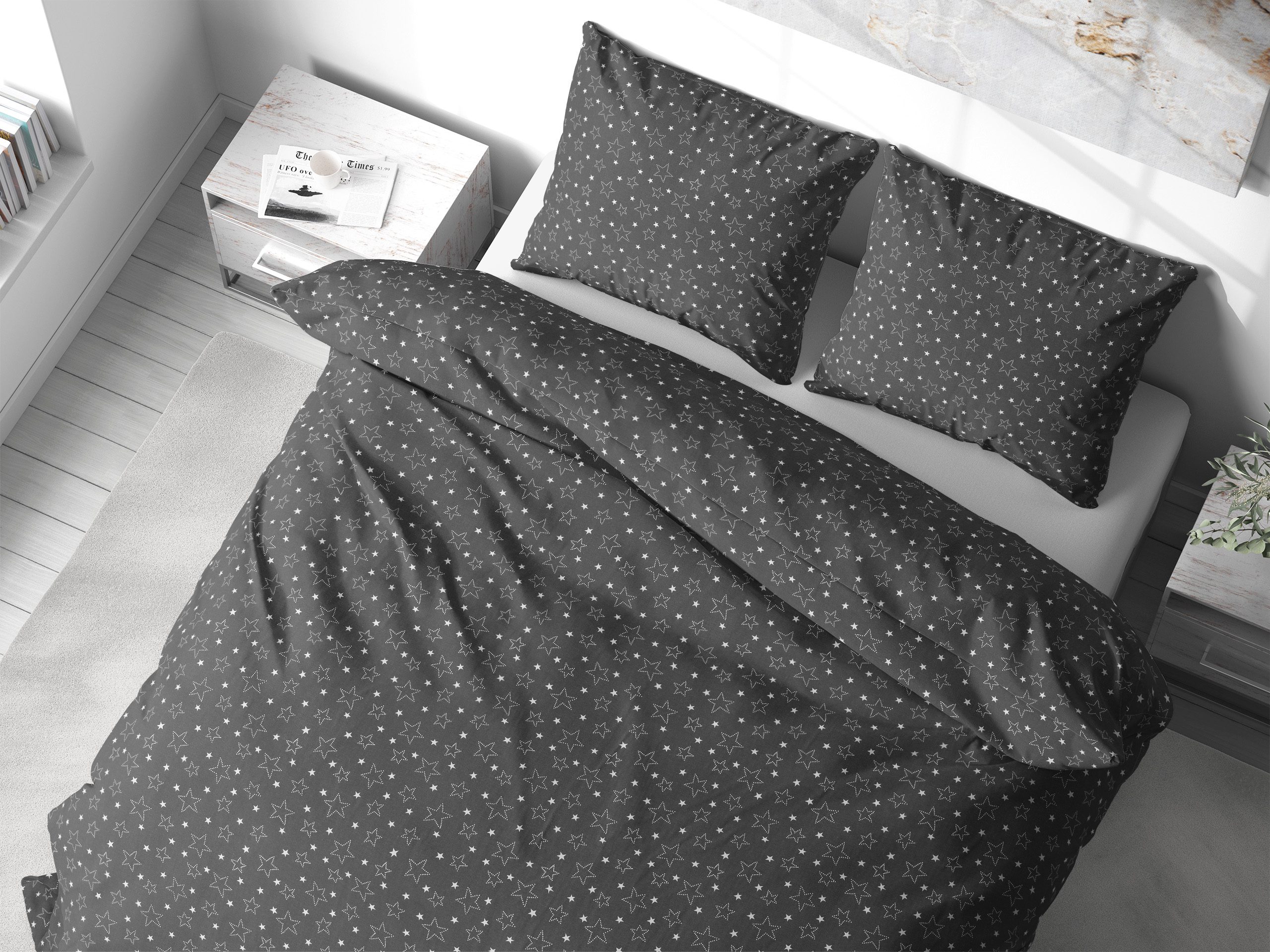 Bavlněné povlečení bílé hvězdy na šedé značky Škodák