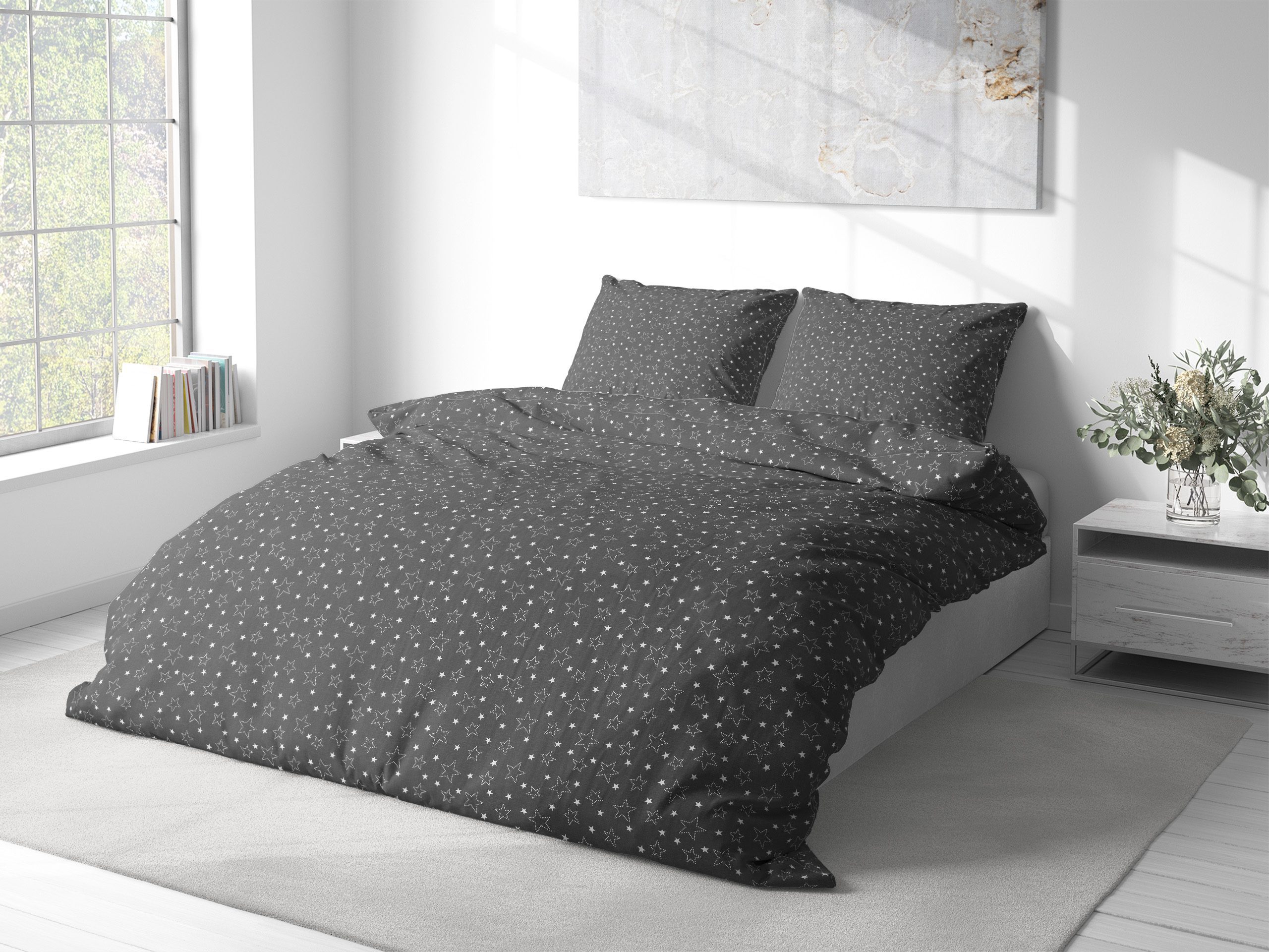 Bavlněné povlečení bílé hvězdy na šedé značky Škodák