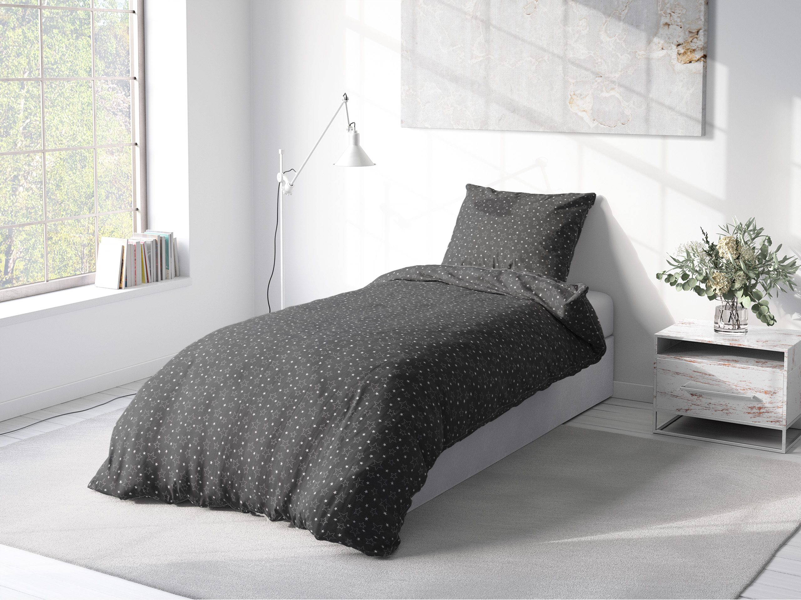 Bavlněné povlečení bílé hvězdy na šedé značky Škodák