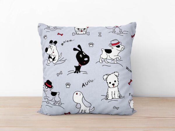 Bavlněný povlak na polštář pes s kostí na šedé značky Škodák