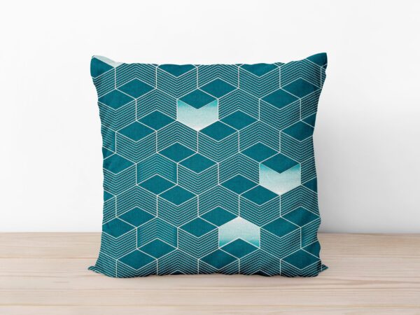 Bavlněný povlak na polštář 3D čtverce na petrolejové značky Škodák