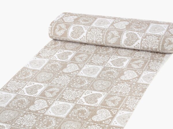 Dekorační látka LONETA bílá a béžová srdíčka metráž značky Škodák