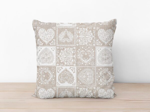 Povlak na polštář Loneta bílá a béžová srdíčka značky Škodák