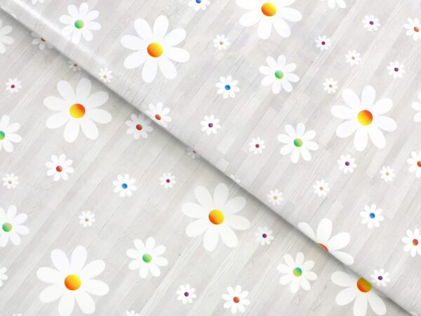 PVC ubrusovina kopretiny na šedé metráž značky Škodák