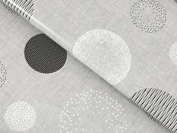 PVC ubrusovina puntíkové kruhy na šedé metráž značky Škodák